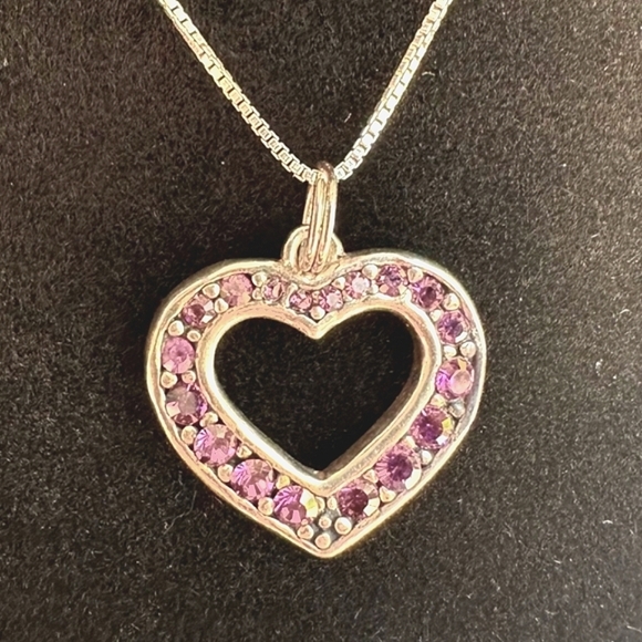 Heart-Shaped Pink Crystal Sterling Silver 925 Necklace - Picture 1 of 4
